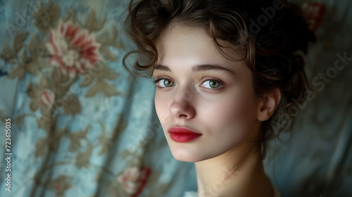 A captivating stock image featuring a young woman with a sophisticated updo  exuding confidence through her bright  hazel eyes. Perfect for beauty  fashion  and lifestyle themes.