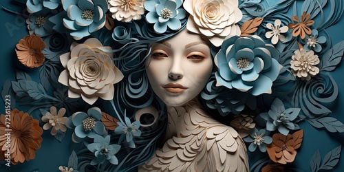 The title is "Fantasy Flower Queen," featuring an exquisite woman with blue hair, who is adorned with beautiful blue flowers.