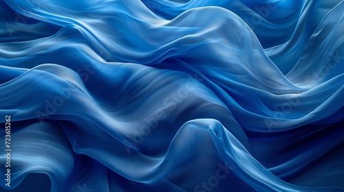 An abstract art installation with undulating blue silk evoking calmness and flow © sopiangraphics