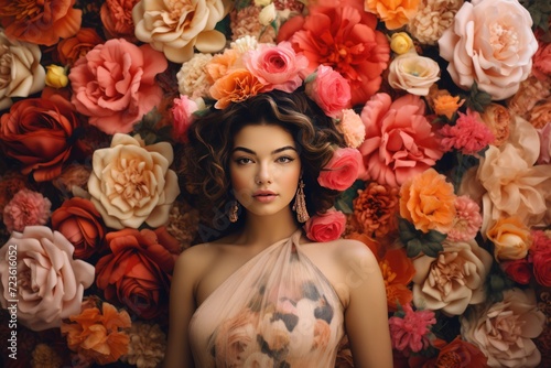Beautiful woman adorned with a flower crown photo