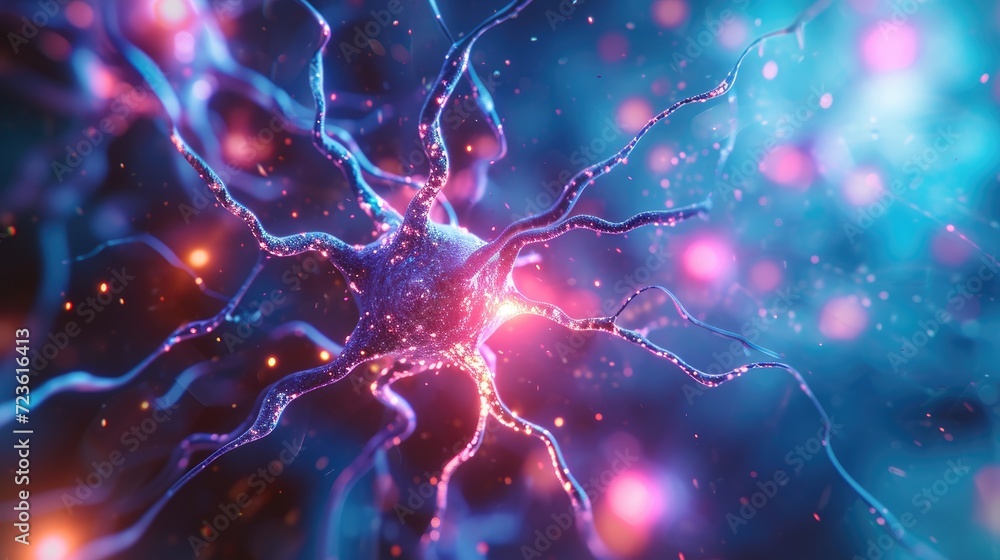 Explore the intricate neural communication through this depiction of active nerve cells and the electrical activity of neuron cells, Ai Generated. Explore the intricate neural communication through this depiction of active nerve cells and the electrical activity of neuron cells, Ai Generated.