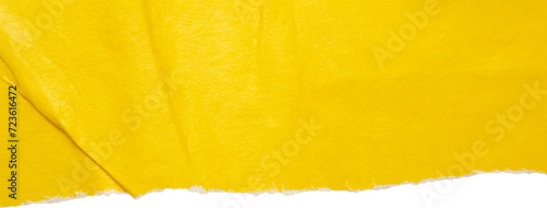 Yellow ripped paper torn edges strips isolated on white background