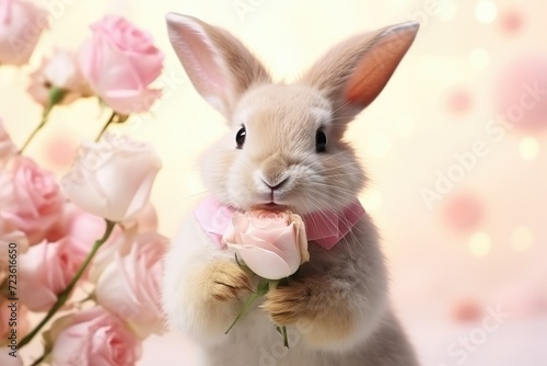 white rabbit with pink flower
