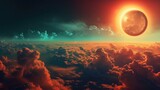 Witness a solar eclipse emerging in the sky above a blanket of clouds, Ai Generated