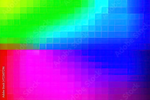 Rainbow pattern. Pixel background. RGB gradient. 2d gamma illustration. Subtle tonal variation. Optical blending. Dark pink, sky-blue, light green, azure and magenta gradient. Red, crimson and purple