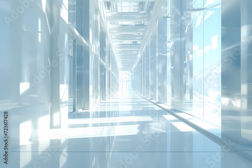 white hallway with glass doors anime steyl