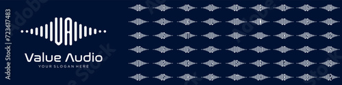 logos audio combined letter V with letters from A to Z and numbers from 1 to 9. vector illustration