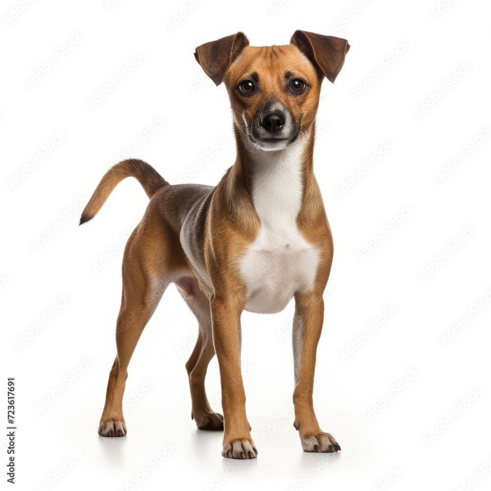 A dog in full view, distinct and vivid against a white backdrop, Ai Generated A dog in full view, distinct and vivid against a white backdrop, Ai Generated