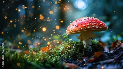 Discover the enchantment of a magic mushroom hidden in the mystical forest. Ai Generated.