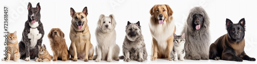 Group of Cats and Dogs on White Background