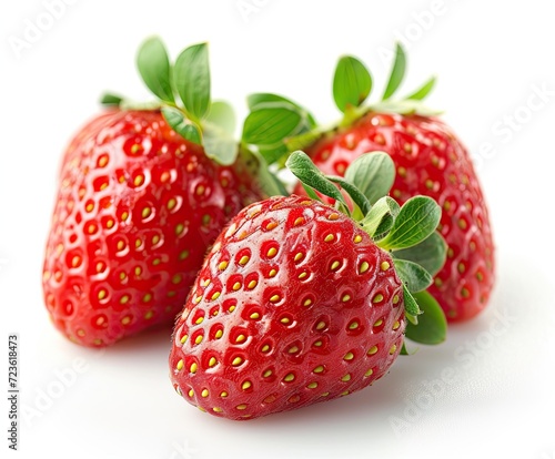 Juicy red strawberries on white background perfect for healthy. Close up of ripe sweet highlighting freshness and appetizing color. Macro photography of delicious and nutritious strawberry fruits