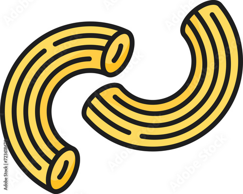 Gobetti raw pasta, uncooked lumaconi or elbow tube shape pasta, outline icon. Vector rigate gobetti, pipe rigate italian cuisine food