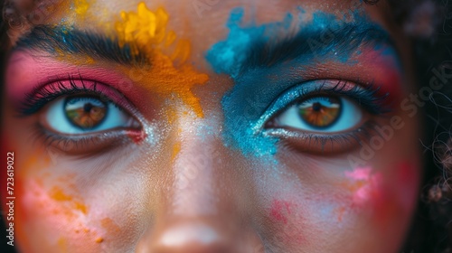 Close-up Portrait of a Womans Face With Colorful Makeup