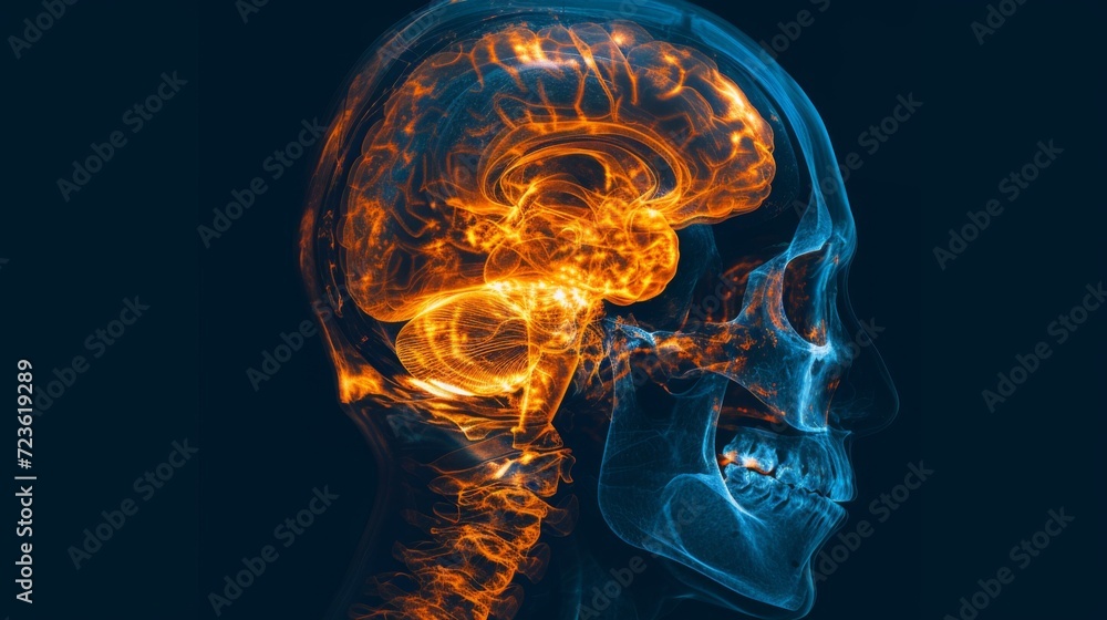 X-ray of the human head and brain. Neurological picture X-ray of the human head and brain. Neurological picture