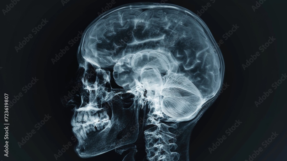 X-ray of the human head and brain. Neurological picture X-ray of the human head and brain. Neurological picture