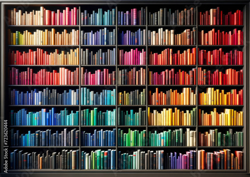 Organized bookshelf with colorful books