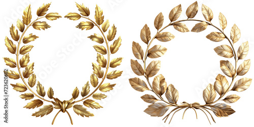 Golden Laurel Wreath Set Isolated on Transparent or White Background, PNG photo