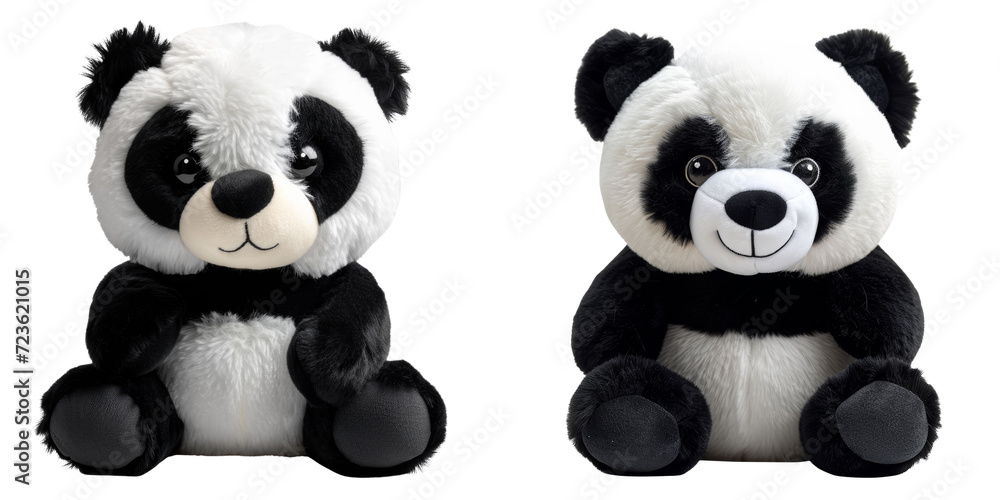 Stuffed Panda Plushie Set Isolated on Transparent or White Background, PNG - obrazy, fototapety, plakaty 