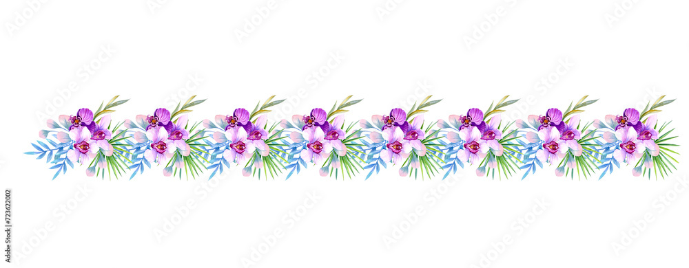 Orchid, floral seamless border, for decor and design