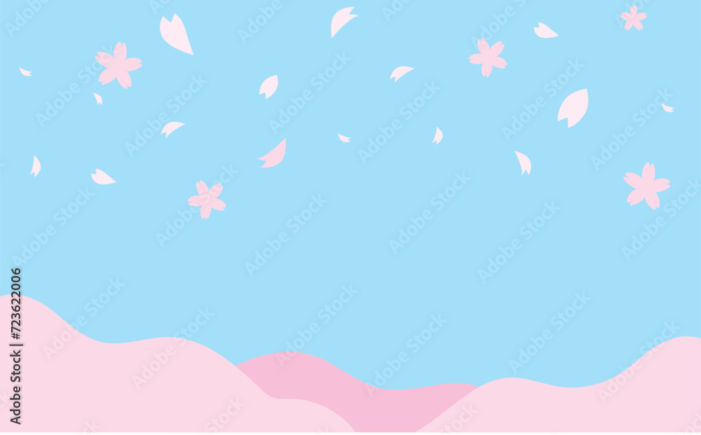 かわいい桜と空のベクターイラストフレーム背景