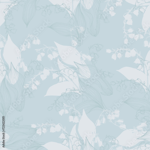 Seamless floral patterns with spring flowers Lily of the valley. Vector floral prints © samiradragonfly