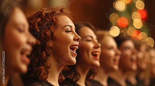 Group of Women Singing Joyfully at a Concert Event During Evening Hours