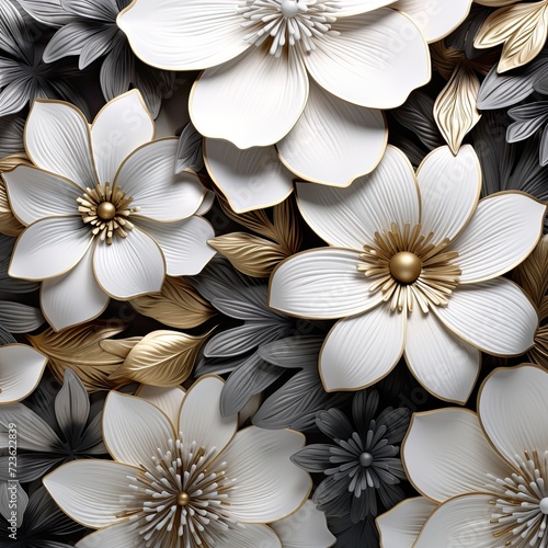Fascinating Collection of Detailed White Flowers on Gold Foil