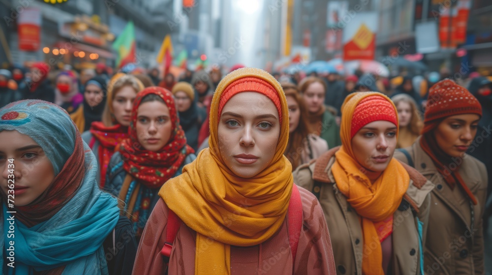 Group of Women Wearing Headscarves and Scarves at Outdoor Gathering