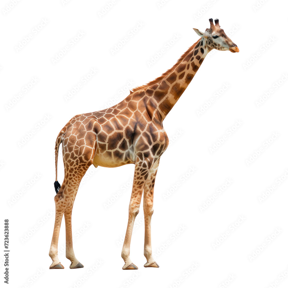 Giraffe walk. Isolated on transparent background. 