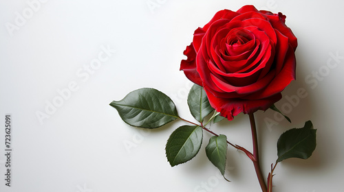 Beautiful red rose flower on white background copy space  generative ai