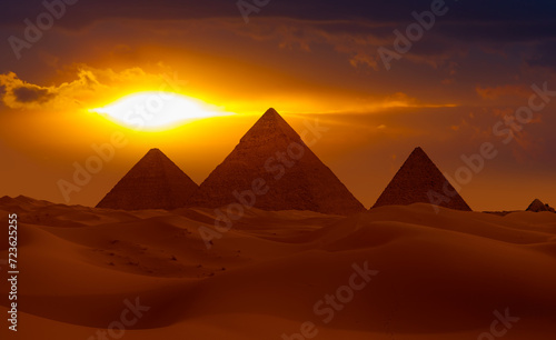 Eye of the god  Ra  - Giza Pyramid Complex at amazing sunset - Cairo  Egypt