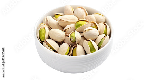 Fresh raw organic pistachio nuts on white isolated on clear png background and transparent background. Vegetable and food concept for health, AI generative.	
