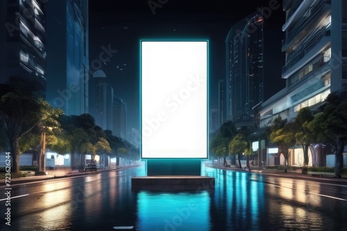 Blank poster Billboard. Captivating Street Sized Billboard, digital screen advertising banner in the super futuristic city in wet condition