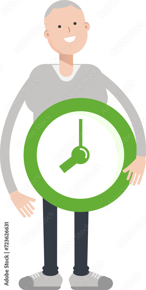 Man Character Holding Clock
