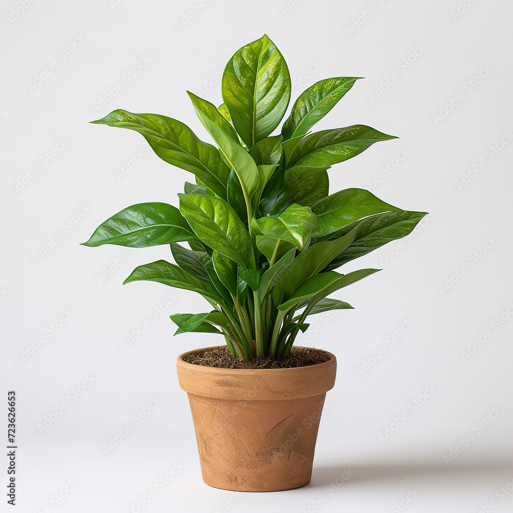Lush green potted plant on white background. Lush green potted plant on white background.