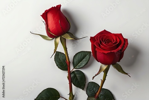 Red rose border isolated on white artistic background from Generative AI
