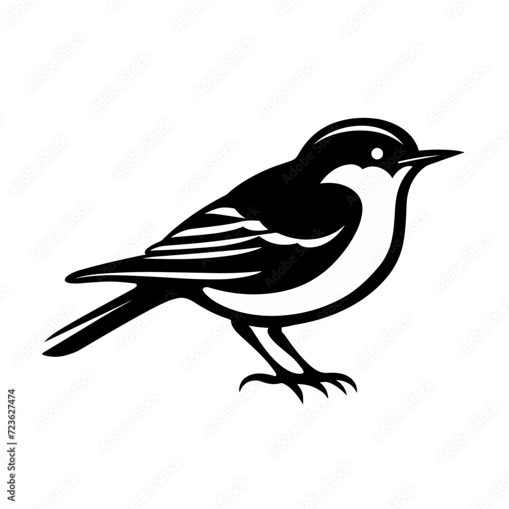 Fototapeta premium Minimalist Black and White Cute Bird Right Side View Vector Logo Design on White Background