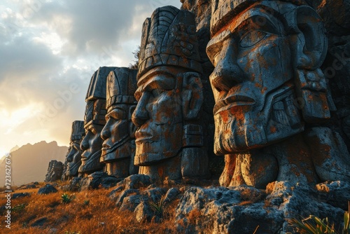 stone statues in the mountains