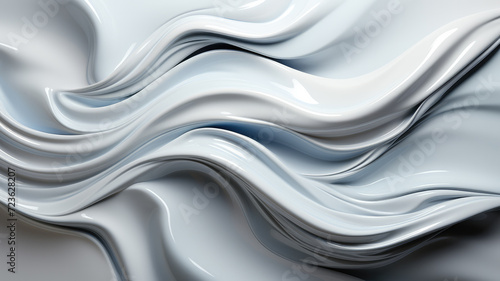 Sculptural white liquid waves abstract. Three-dimensional effect. Composition for landing, template or presentation. Inspiration of 3d movement art. Contemporary trendy design, poster, header, cover