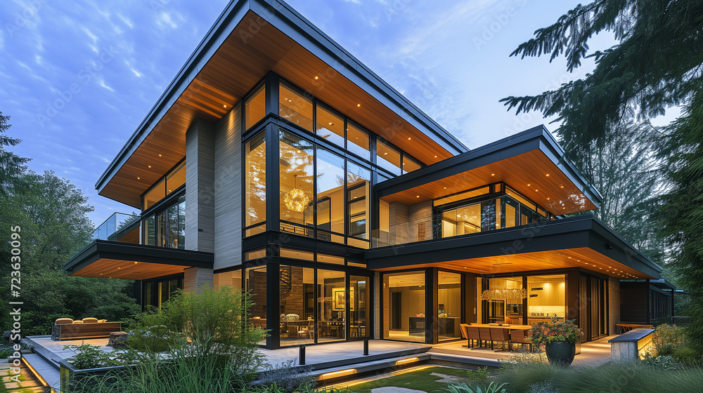 Modern house dynamic dusk glow. Modern house dynamic dusk glow.