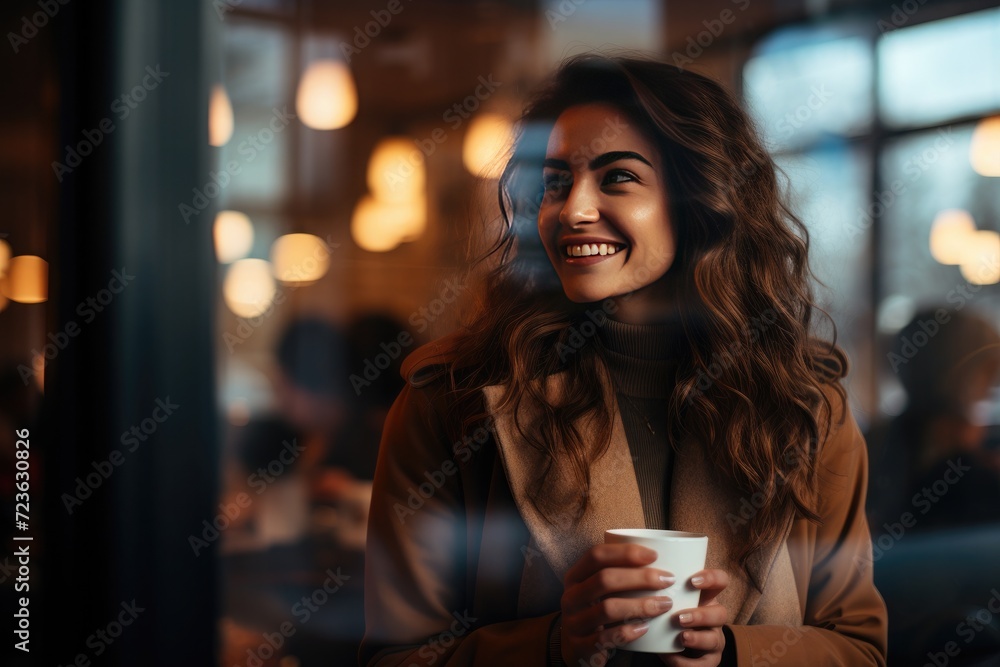 woman in a cafeteriat with a coffee through glass, blurred glass background, woman in a cafeteriat with a coffee through glass, blurred glass background,