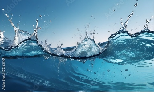 Water wave. Underwater blue ocean  a swimming pool  or an idyllic panoramic background. 
