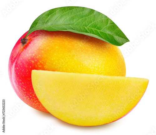 Fresh organic mango with leaves isolated