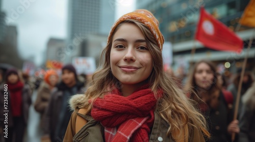 Woman Wearing Red Scarf With Red Scarf Wrapped Around Neck © ZeyBer