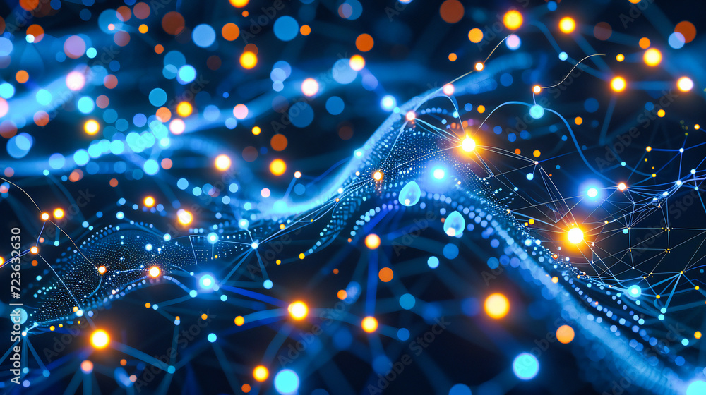Obraz premium Abstract Digital Technology: Network Science Background in Blue Structure with Connect Futuristic and Design Concept