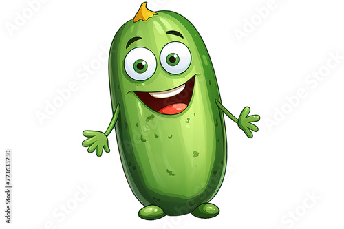 character cucumber with a happy smile dancing and waving arms and legs isolated on PNG Background. Generative Ai.