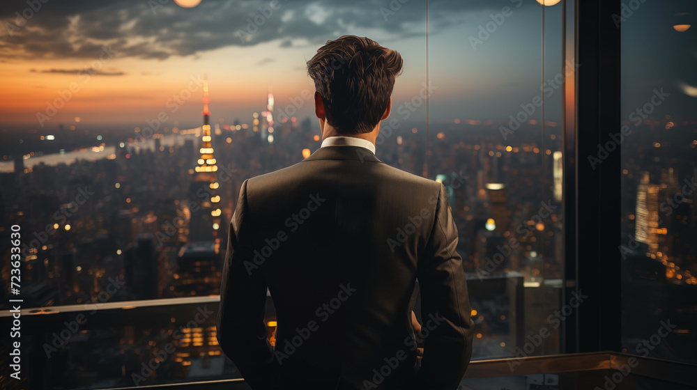 Portrait business man looking the city