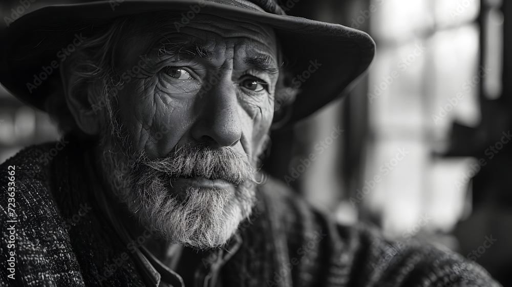 Thoughtful Elderly Man with Hat. Generative AI Thoughtful Elderly Man with Hat. Generative AI