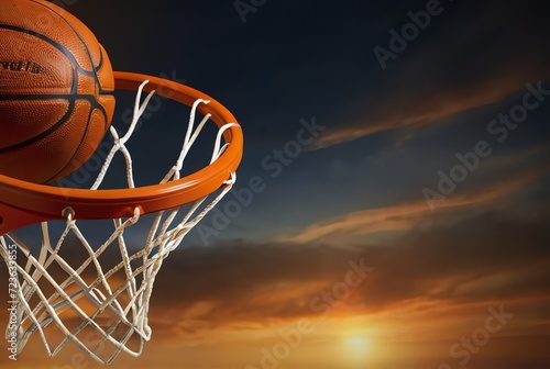 Fiery basketball ball flying into the basket from Generative AI © Arceli