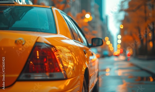 Detail of yellow cab in big city. Yellow taxi transport car in autumn new york. © Milan